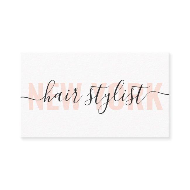 Modern white and peach hair stylist script chic