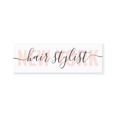 Modern white and peach hair stylist script chic mini