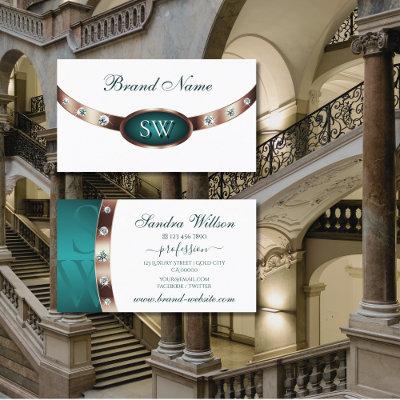 Modern White and Teal Rose Gold Colors Monogram