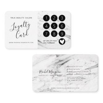 Modern White Black Marble Script Loyalty Card