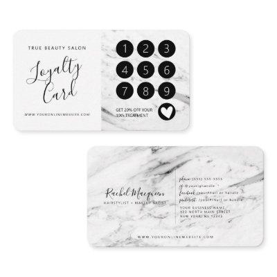 Modern White Black Marble Script Loyalty Card