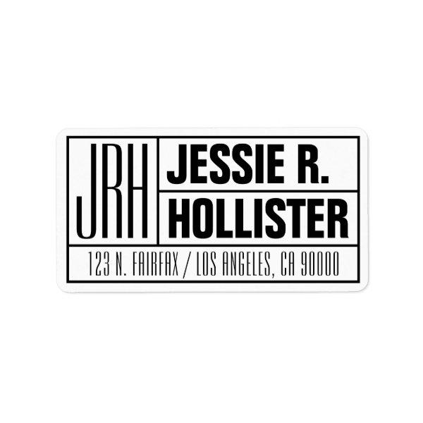 Modern White & Black Monogrammed Return Address Label