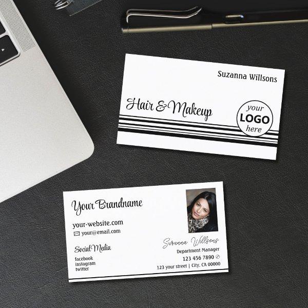 Modern White Black Stripes with Logo and Photo