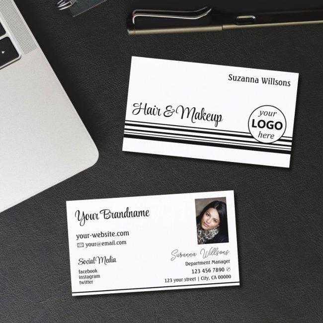 Modern White Black Stripes with Logo and Photo