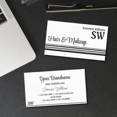 Modern White Black Stripes with Monogram Stylish