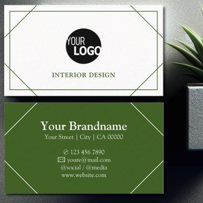 Modern White Forest Green Thin Frame Lines Logo