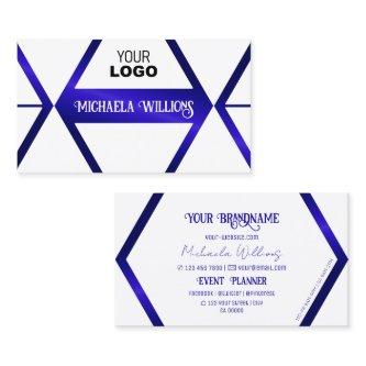 Modern White Geometric Blue Shimmer Chic with Logo