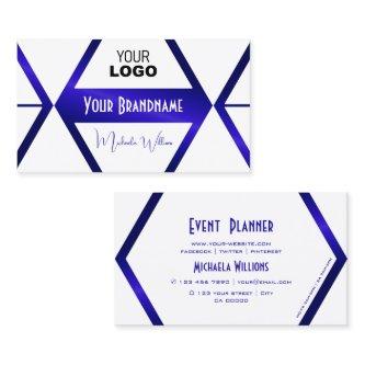 Modern White Geometric Blue Shimmer Cool with Logo