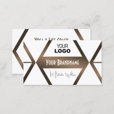 Modern White Geometric Brown Shimmer with Logo