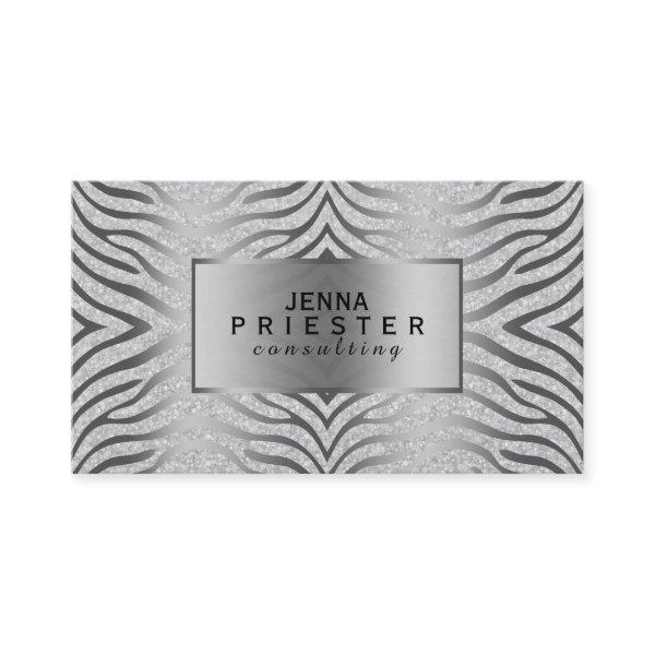 Modern White Glitter & Gold Zebra Stripes
