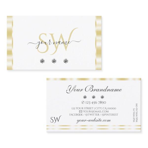 Modern White Gold Border Sparkle Diamonds Initials