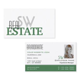 Modern White Green Stylish with Monogram and Photo