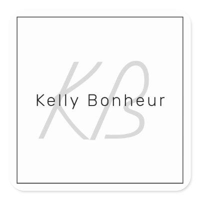 Modern White Grey & Black | Cool Name & Monogram Square Sticker