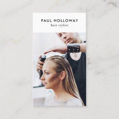 Modern white hair stylist photo simple elegant