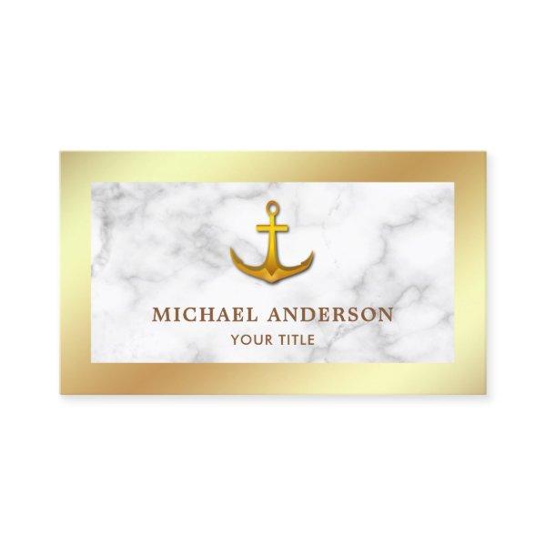 Modern White Marble Faux Gold Foil Nautical Anchor