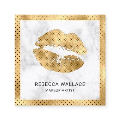 Modern White Marble Gold Lips Makeup Artist Square