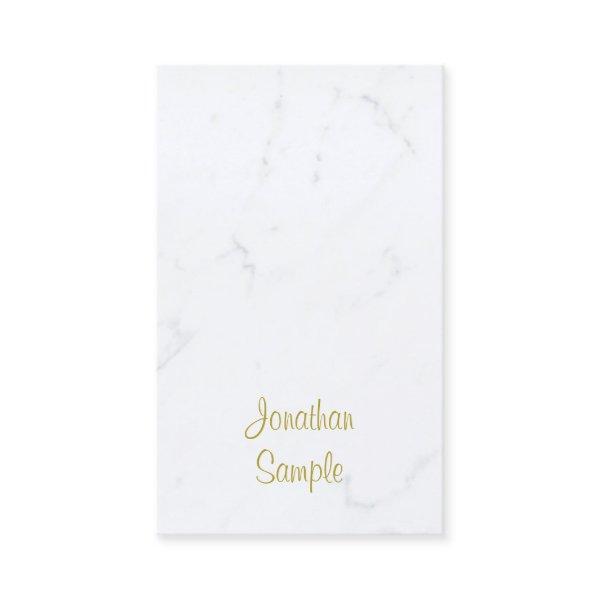 Modern White Marble Gold Script Luxurious Plain