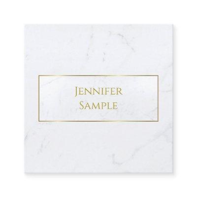 Modern White Marble Gold Text Luxury Professional Square