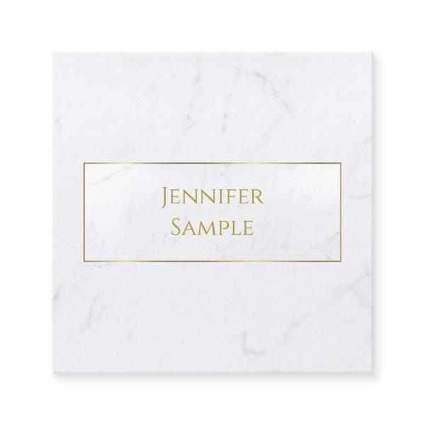 Modern White Marble Gold Text Luxury Professional Square