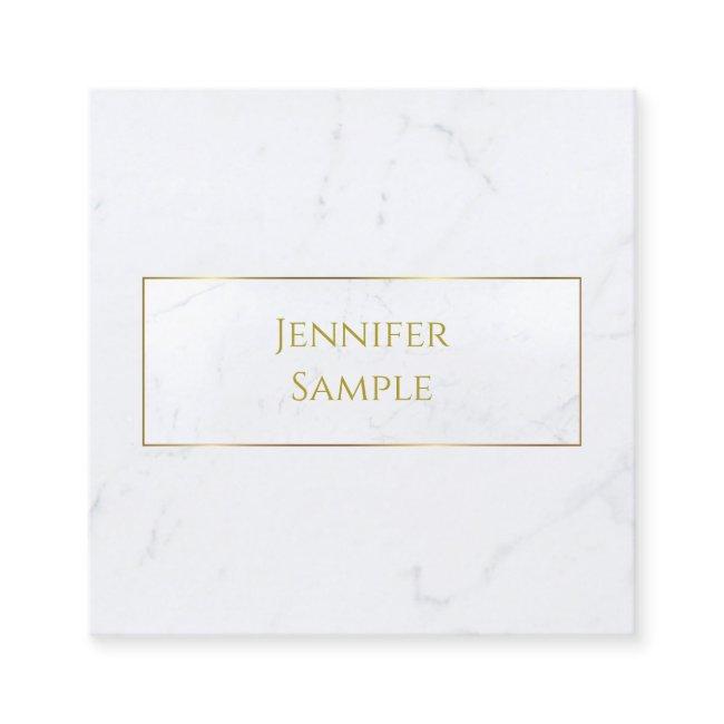 Modern White Marble Gold Text Luxury Professional Square