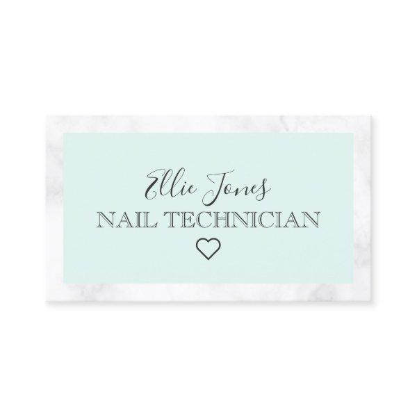 Modern white marble & mint green nail technician