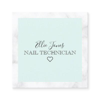Modern white marble & mint green nail technician square