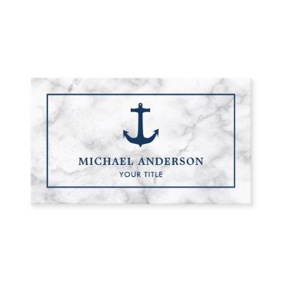 Modern White Marble Navy Blue Nautical Anchor