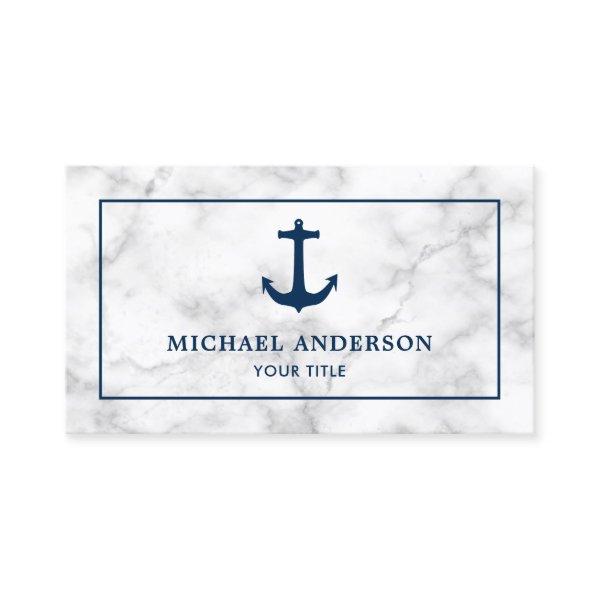 Modern White Marble Navy Blue Nautical Anchor