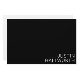 Modern White Name on Black Stationery