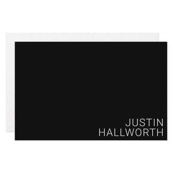 Modern White Name on Black Stationery