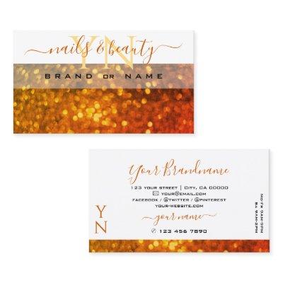 Modern White Orange Gold Sparkle Glitter Monogram
