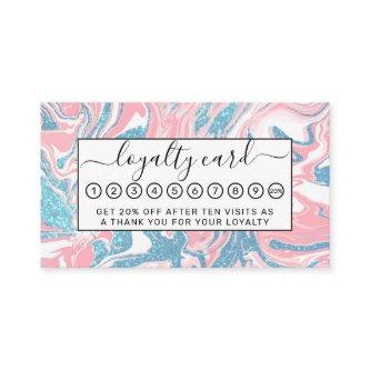 Modern White Pink Blue Glitter Marble Loyalty Card