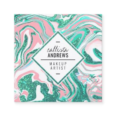 Modern White Pink Teal Green Glitter Marble Makeup Square