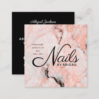 Modern White Rose Marble Nails By "Name" QR Code Square