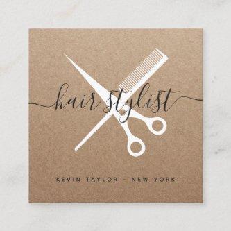 Modern white scissors branding hair stylist kraft square