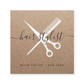 Modern white scissors branding hair stylist kraft square