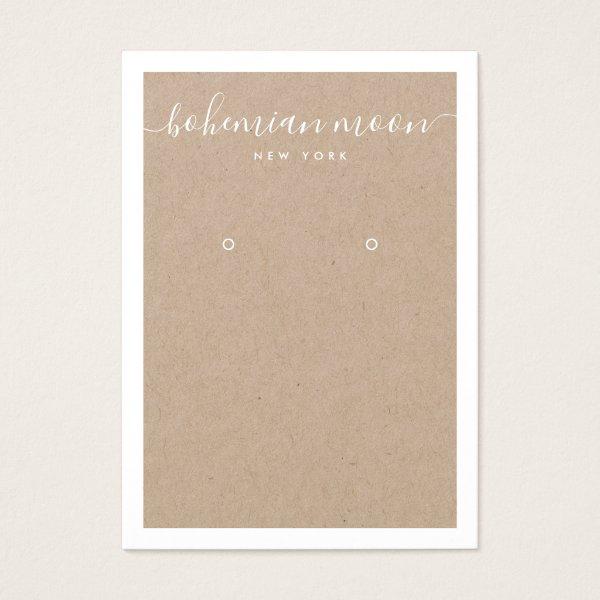 Modern white script kraft earring display card