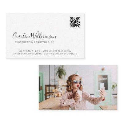 Modern White Script Photo QR Code Minimal Trendy
