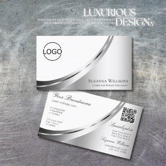 Modern White Silver Decor with Logo and QR Code