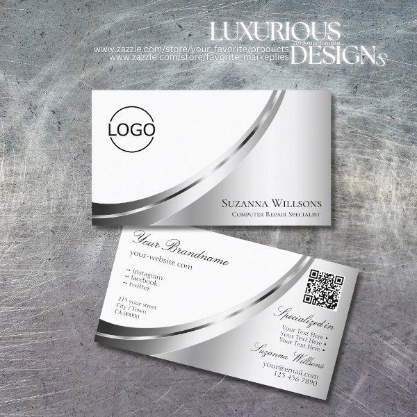 Modern White Silver Decor with Logo and QR Code