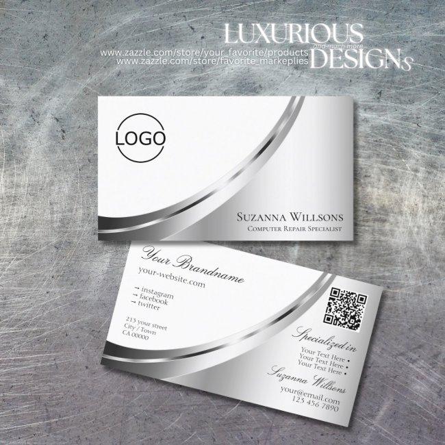 Modern White Silver Decor with Logo and QR Code