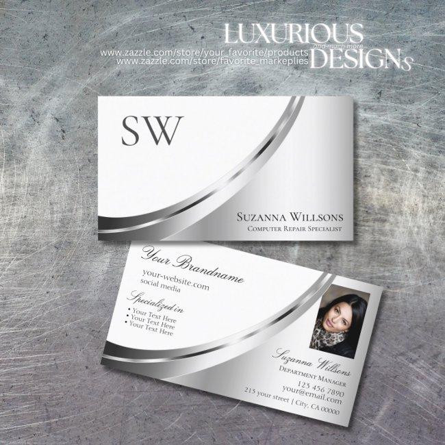 Modern White Silver Decor with Monogram and Photo