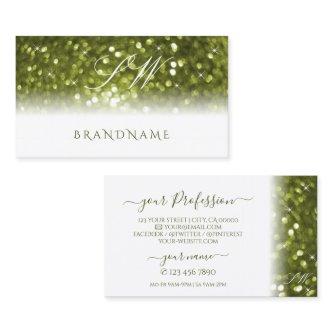 Modern White Yellow Green Sparkle Glitter Monogram