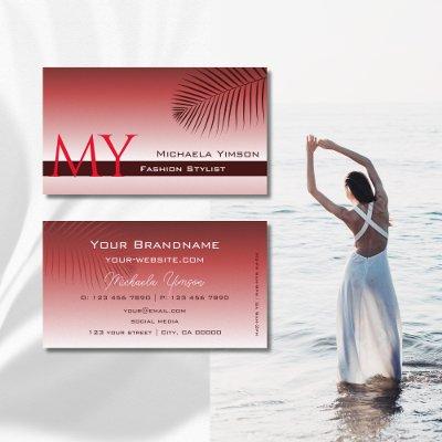 Modern Wine Red Gradient Palm Leaf Monogram Simply
