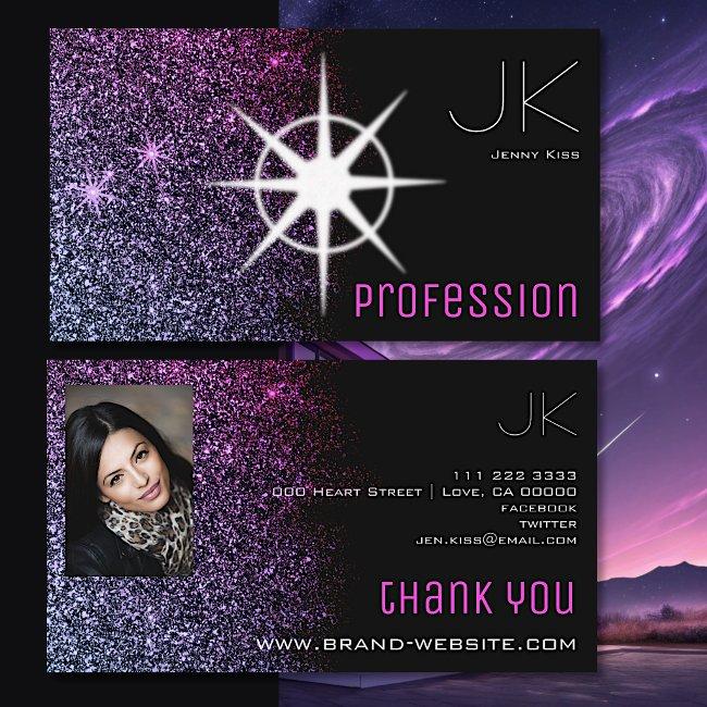 Modern with Photo Black Pink Purple Glitter Ombre