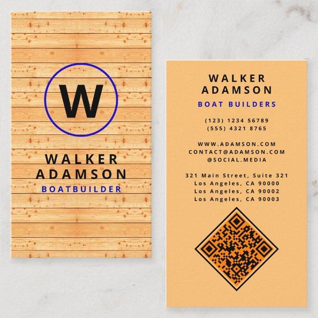 Modern Wood Grain Look - Monogrammed QR Code
