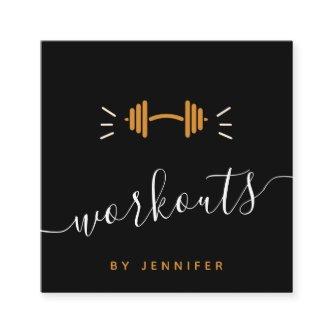 Modern Workouts Gym Trainer Fitness Barbell Logo Square