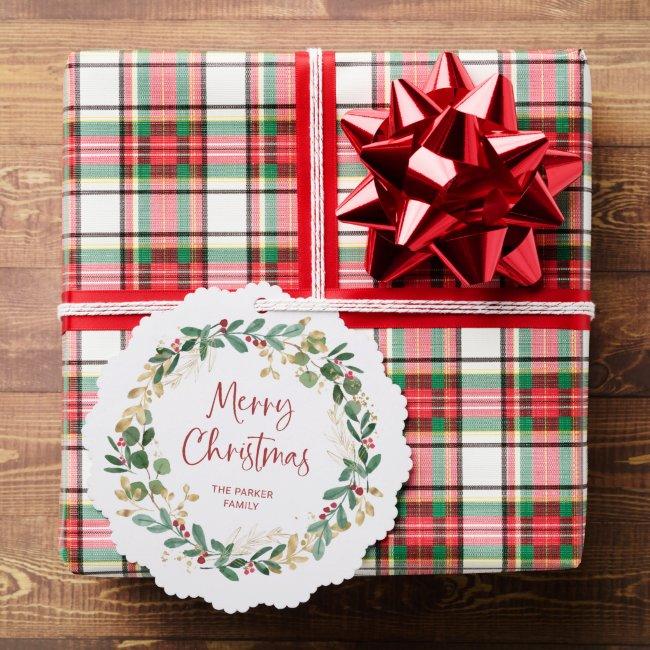 Modern Wreath and Script | Merry Christmas Ornament Card