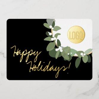 Modern Wreath Company Logo Black Real Gold Foil Holiday Card
