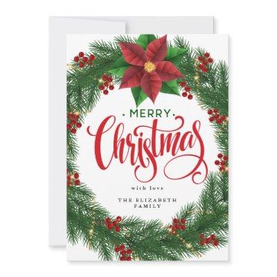 Modern wreath minimal foliage Christmas Holida Invitation